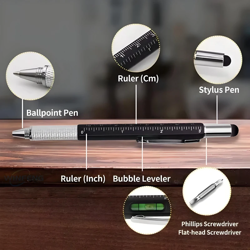 6 IN 1 Penna multifunzionale Touch Screen Stilo Cacciavite Righello Livella a bolla Penna a sfera ricaricabile Cancelleria per ufficio scolastico