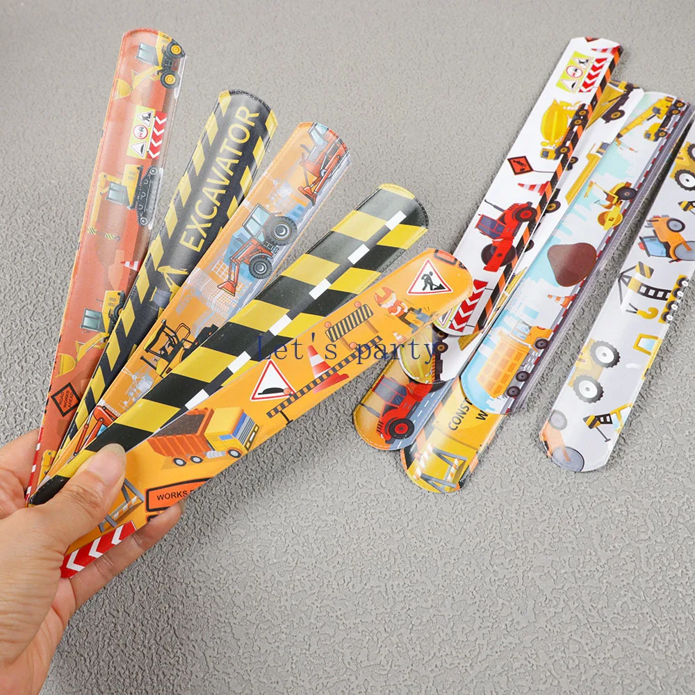 12Pcs Construction Engineering Vehicle Slap Bracelets Toys for Kids Excavator Theme Birthday Party Favors Baby Shower Gifts