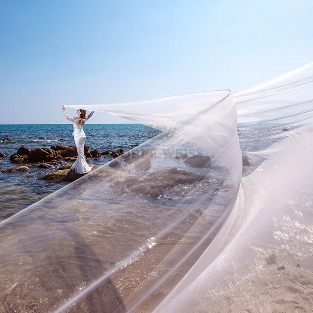 Velo de novia 1T, velos de novia largos y suaves sin peine, velo de novia de una capa, accesorios de boda de 5M de longitud personalizados