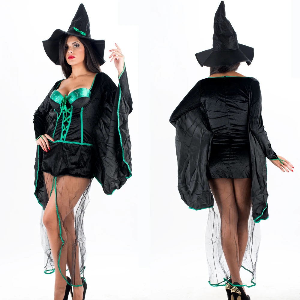 Women Halloween Costume Witch Cosplay Set Including the Hats