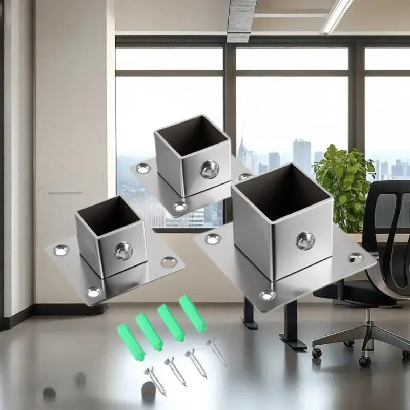 Stainless Steel Square Tube Connector Set - 25/30/35mm Flange Base Elbow for Fence Rail Systems, Durable & Rustproof