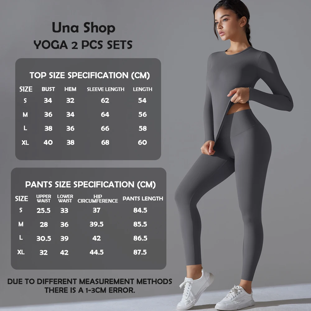 

Una-Shop 2 Pcs Round Neck Yoga Sets Women Winter Quick Dry Fitness Suits Sports Push Up Tights Workout Leggings Sportswear Gym