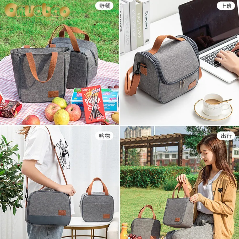 Borsa termica per il pranzo borsa termica per Picnic impermeabile in tessuto Oxford grigio borsa a tracolla isolante in foglio di alluminio