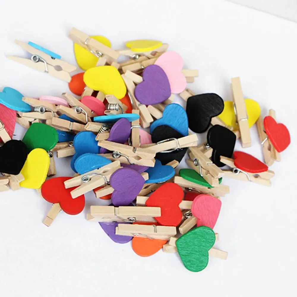 50pcs 3cm Mini Photo Clip Colorful Heart-Shaped Small Wooden Clip Creative Clip Photo Home Decoration Cartoon Handicraft