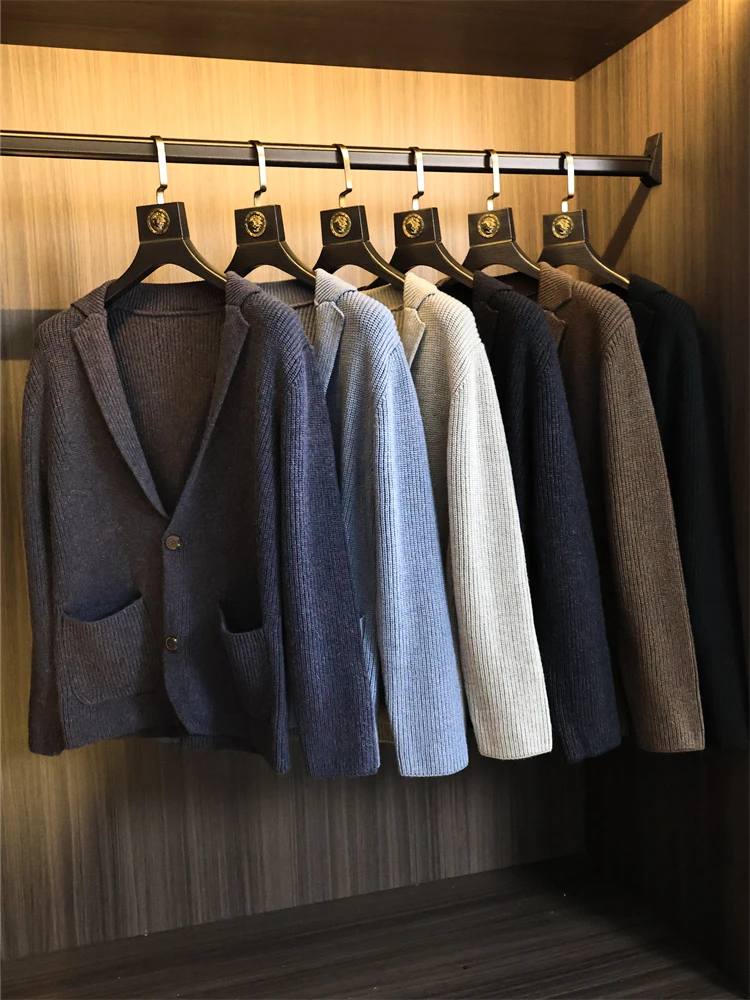 

100 Wool Knitted Cardigan Casual V-Neck Business Style Long Sleeve Fashion Urban Winter Outerwear for Men