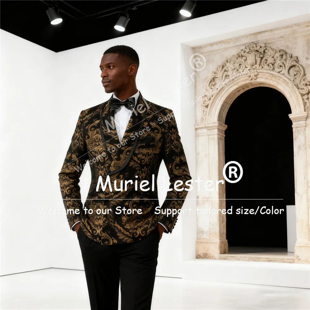 بدل جاكار عتيقة ملابس رجالية مزدوجة الصدر سترة السراويل زي مخصص أوم 2 قطعة ملابس العريس الزفاف البدلات الرسمية