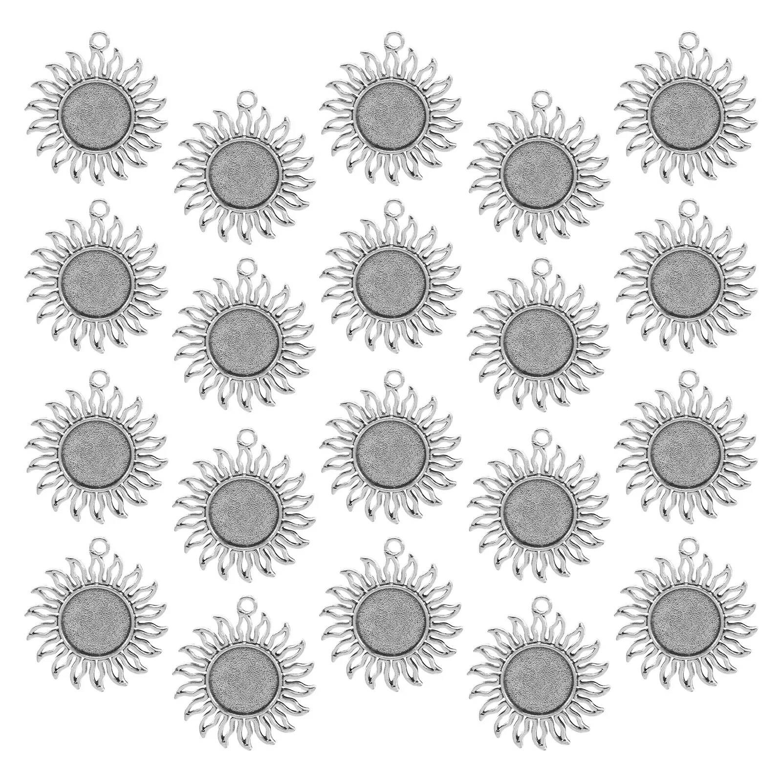 

20pcs Sunflower Blank Pendant Trays 16Mm Alloy Cabochon Setting Base For Necklace Jewelry Making Diy Crafts Vintage Silver Tone