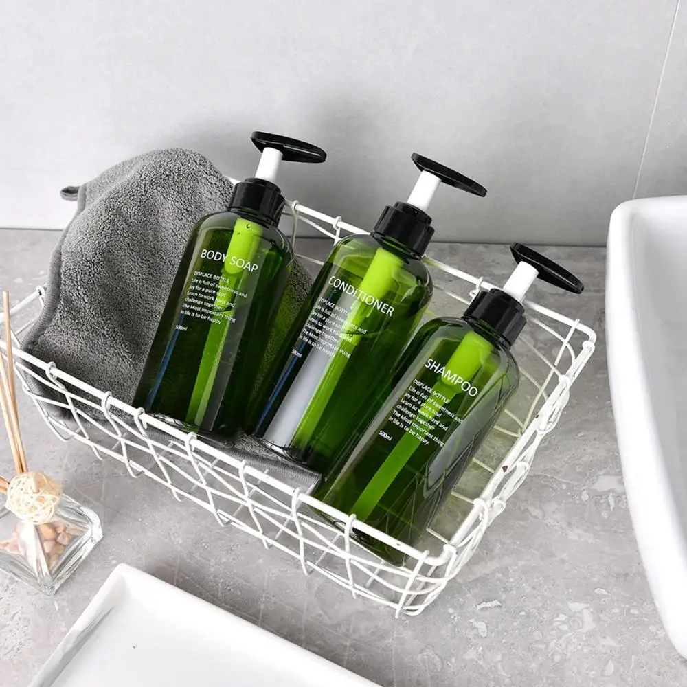 

3pcs 500ml Refillable Shampoo Conditioner Body Wash Dispenser Printed Letters Bathroom Soap Bottle Dispenser Shower Pump Bottle