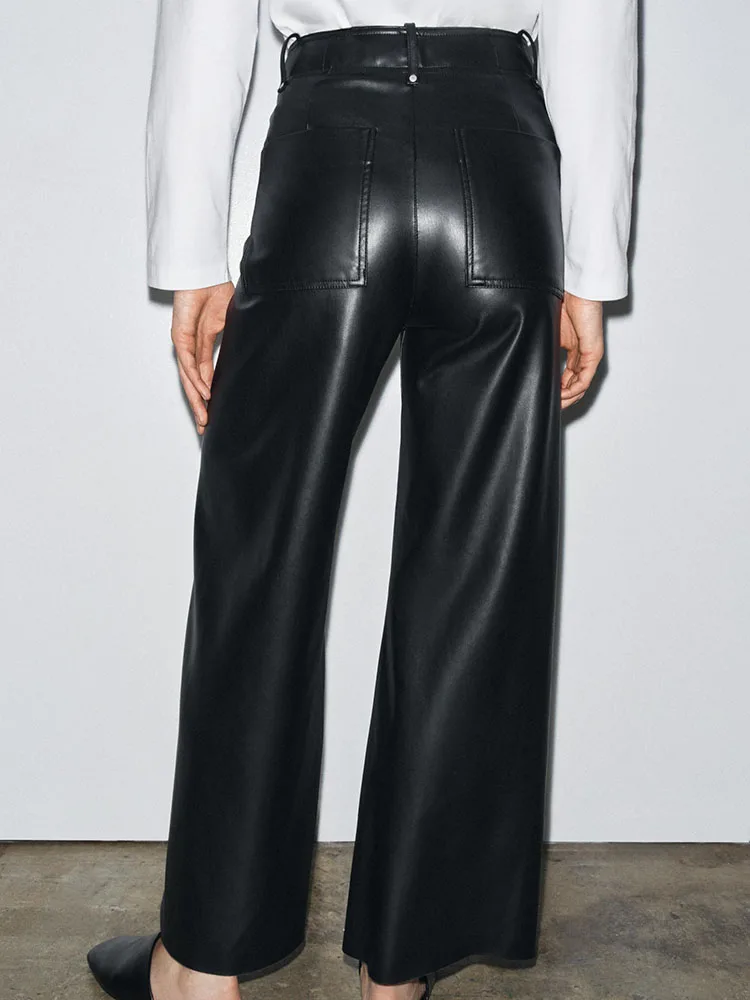 Women's Cus-Made Leather Effect Loose Pants Sweet Faionable New Arrival Autumn 2025 Ethnic Stage Clothing