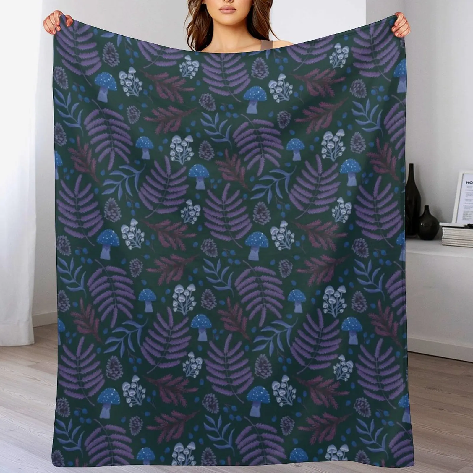 

Enchanted Forest pattern- purple and blue Throw Blanket warm for winter halloween Large Plaid on the sofa Blankets