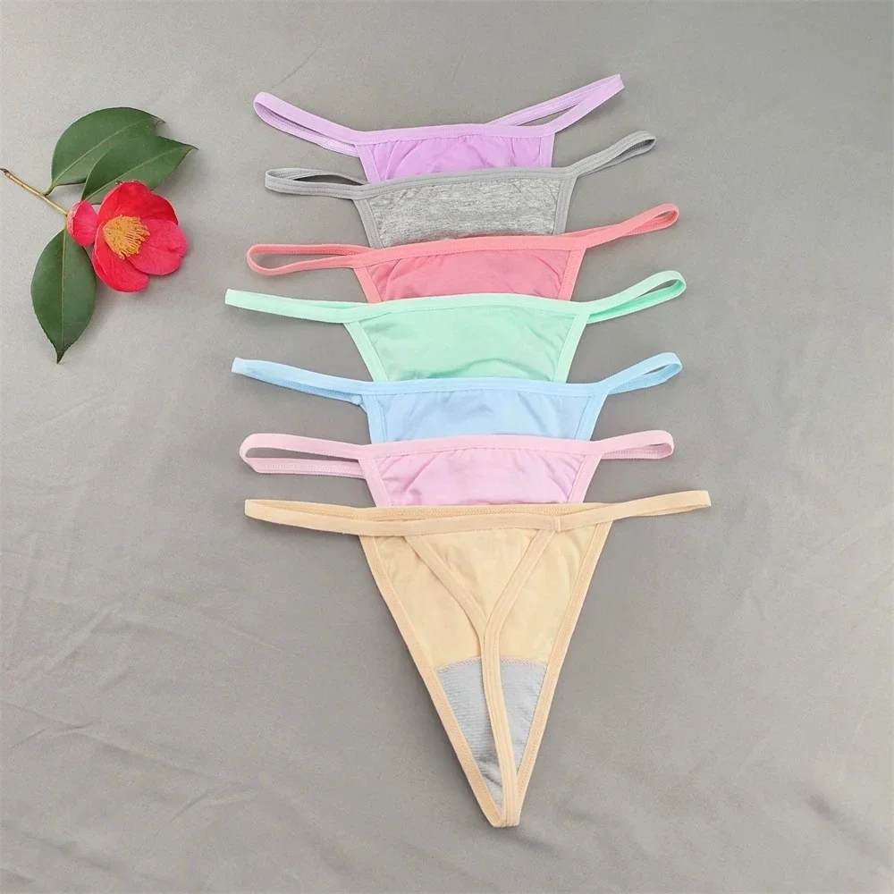 3 PCS Candy Color Cotton T-back Thong Women Pack Low Waist Thin Belt Ladies G-string Underwear Sports Sexy T-Pants