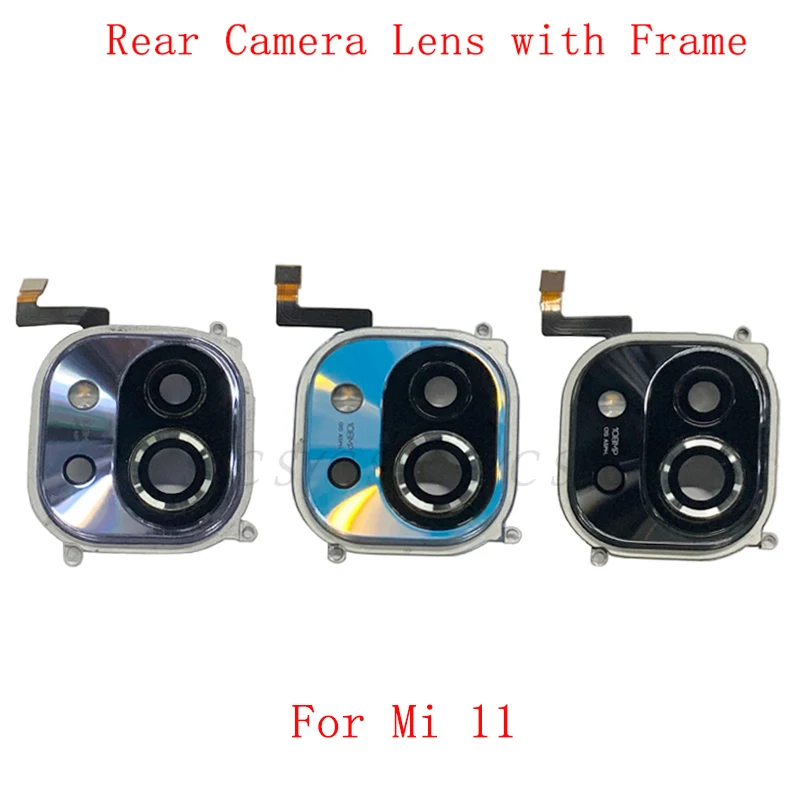 Back Rear Camera Lens Glass with Frame Holder For Xiaomi Mi 11 Camera Frame with Lens Flash Light Repair Parts