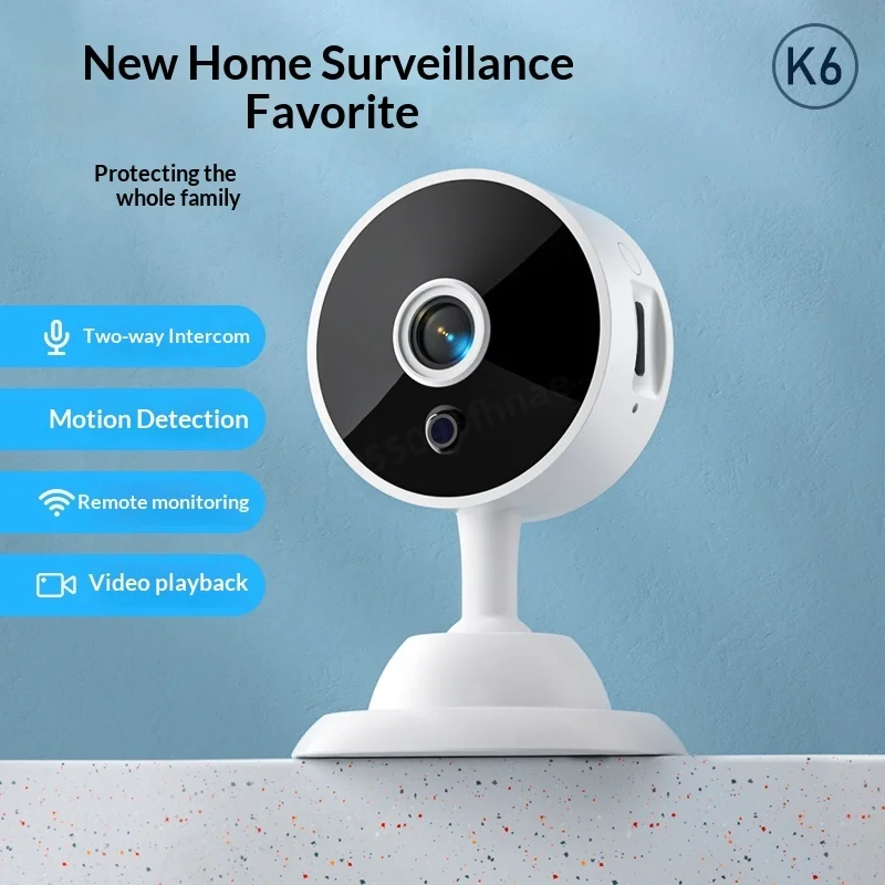 Smart WiFi Security Camera K6, HD, 2-Way Audio, Night Vision, Pan Tilt Rotation, For Home Remote Monitoring