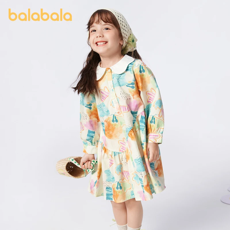 Balabala Children Dress Girls Dress 2024 New Spring and Autumn Style Little Kids Baby Clothes Artistic Fresh and Trendy