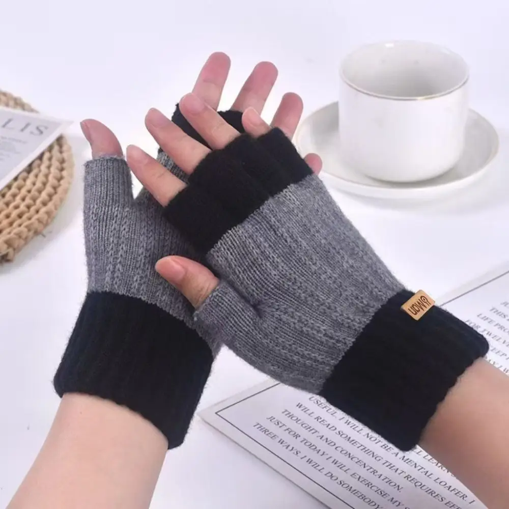 Trendige, verdickte Strickhandschuhe, Thermo-Damen- und Herren-Halbfingerhandschuhe, Touchscreen-Fäustlinge