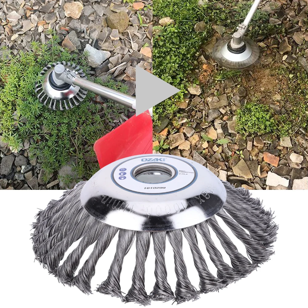 6인치 잡초 제거 브러시 헤드 정원 잡초 브러시 잔디 트리머 헤드 녹 제거 잡초 제거 휠 잔디 깎기 기계용 파워 정원 도구