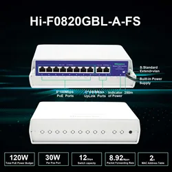 Hisource-conmutador Ethernet para exteriores, conmutador POE de 6, 8 y 9 puertos, resistente al agua, activo, 48V, compatible con IEEE 802, 3af/at, para IPC/AP inalámbrico