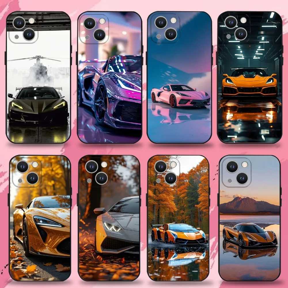 

Fashion Car Cool C-Corvette Phone Case For iPhone 16,15,14,13,12,11 Plus,Pro Max,XS,X,XR,SE,Mini,8,7,Soft Silicone Black Cover