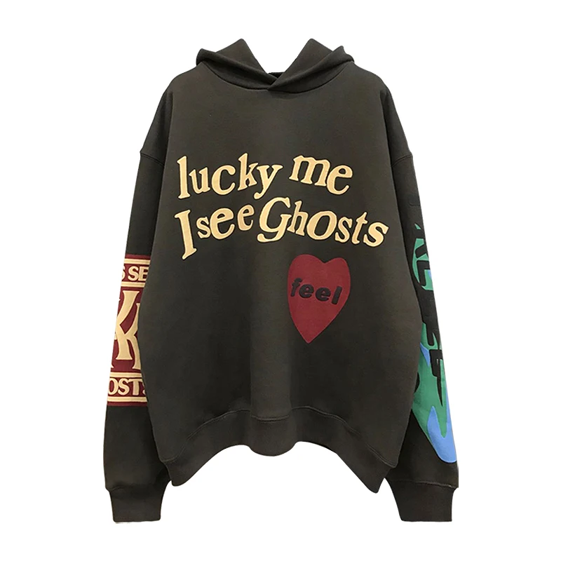 Kanye Luy Me Ghosts Foamed Letter Hoodie Loose High Street Casual Streetwear Cotton Long Sve Printed Sweatirt