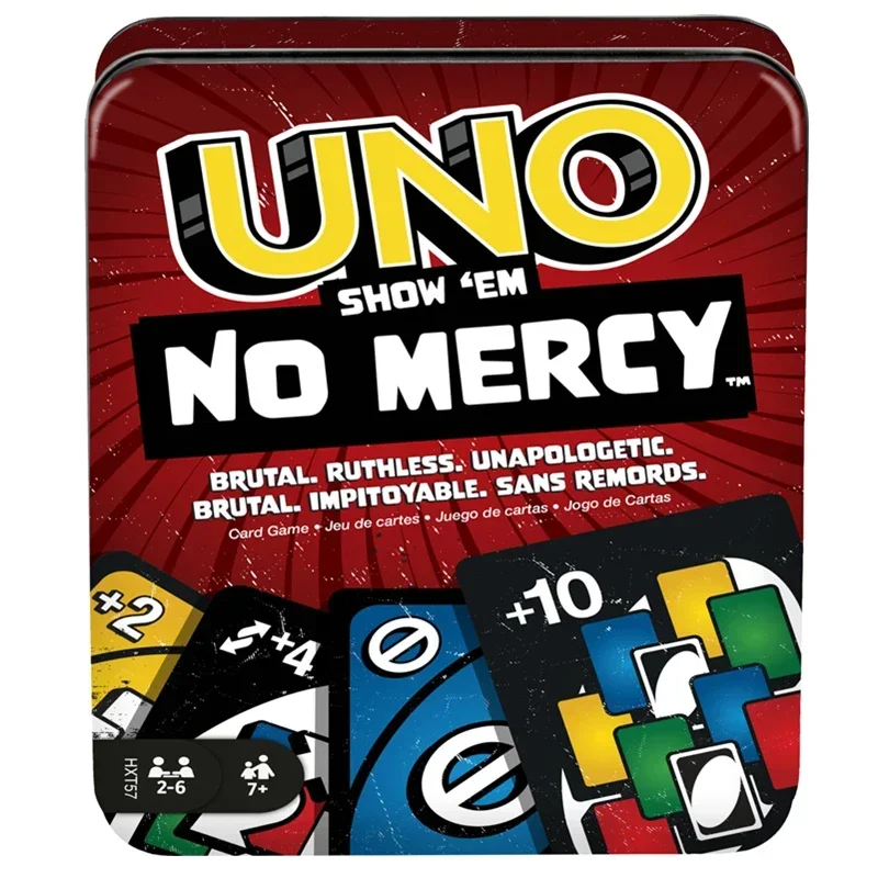 UNO Games No Mercy Card Game Storage & Travel Tin for Kids Adults & Family Night Gift