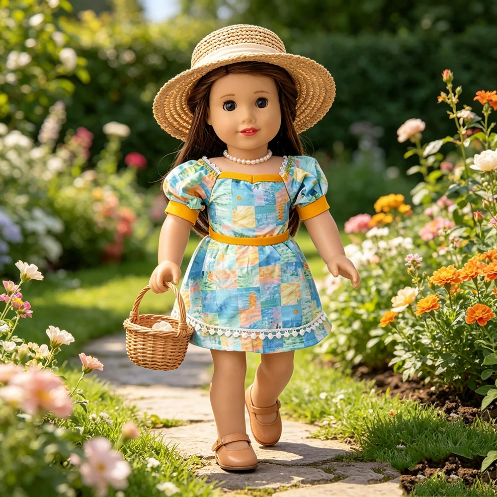 Vestido slim fit azul de verão para bonecas americanas de 18 polegadas, acessório para bonecas.