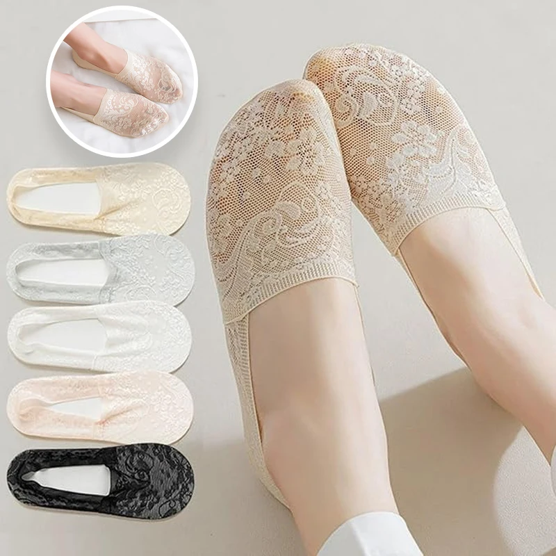 

Pure Cotton Ladies Lace Boat Socks Non Slip Heel Breathable Low Cut Invisible Ankle Socks Women Summer Thin Casual Socks