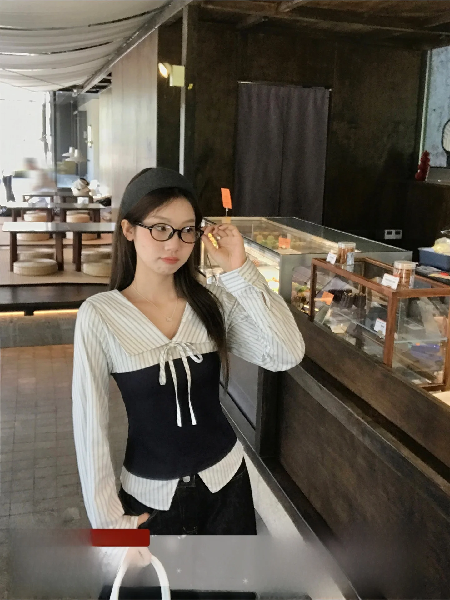 

Slim Fit Striped Color Blo Long Sve irt Women's Korean Sle Turn down Collar Commute Faion Cotton Blend Top