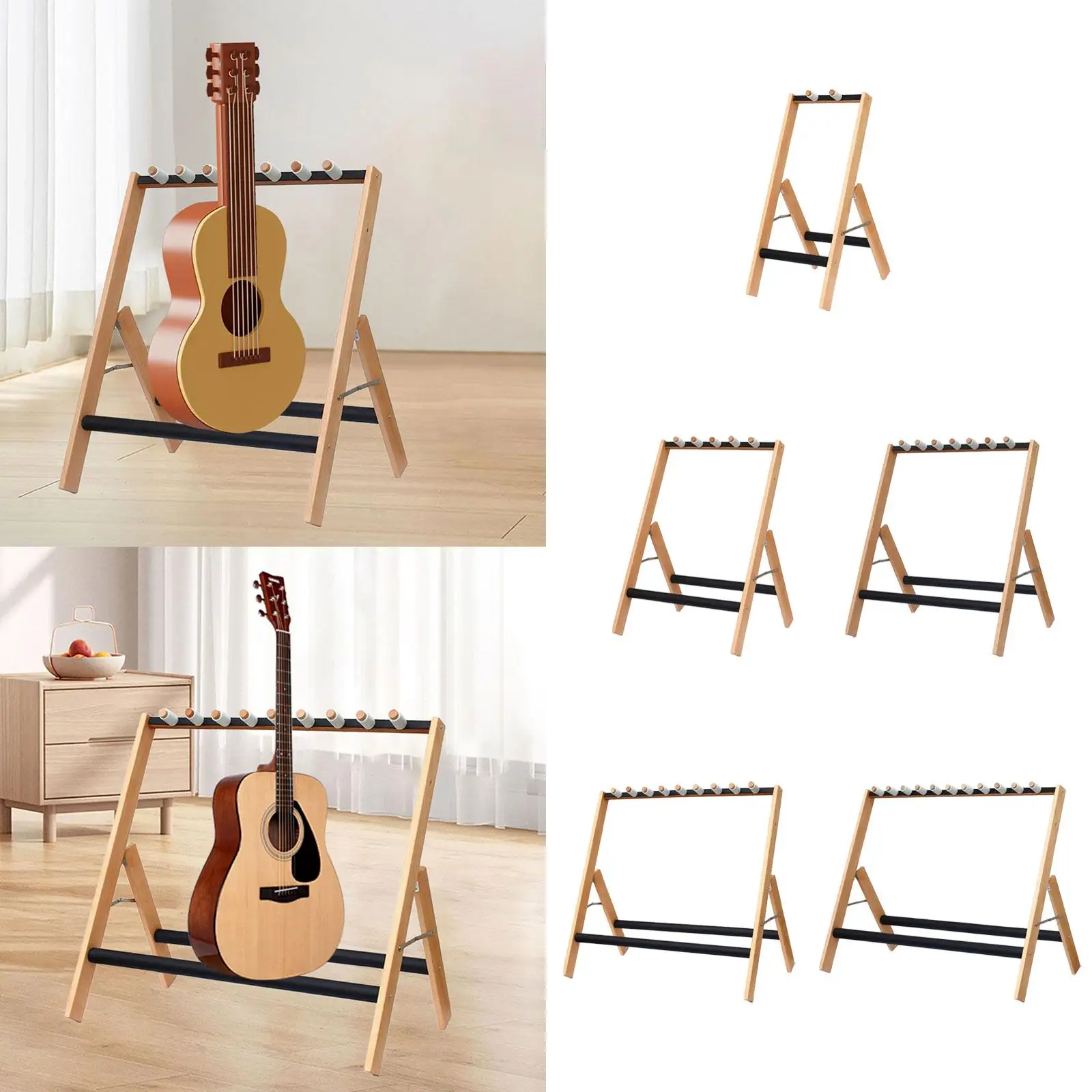 

Multiple Guitar Stand,Wood Floor Stand, Folding,Non Scratch Padding Guitar