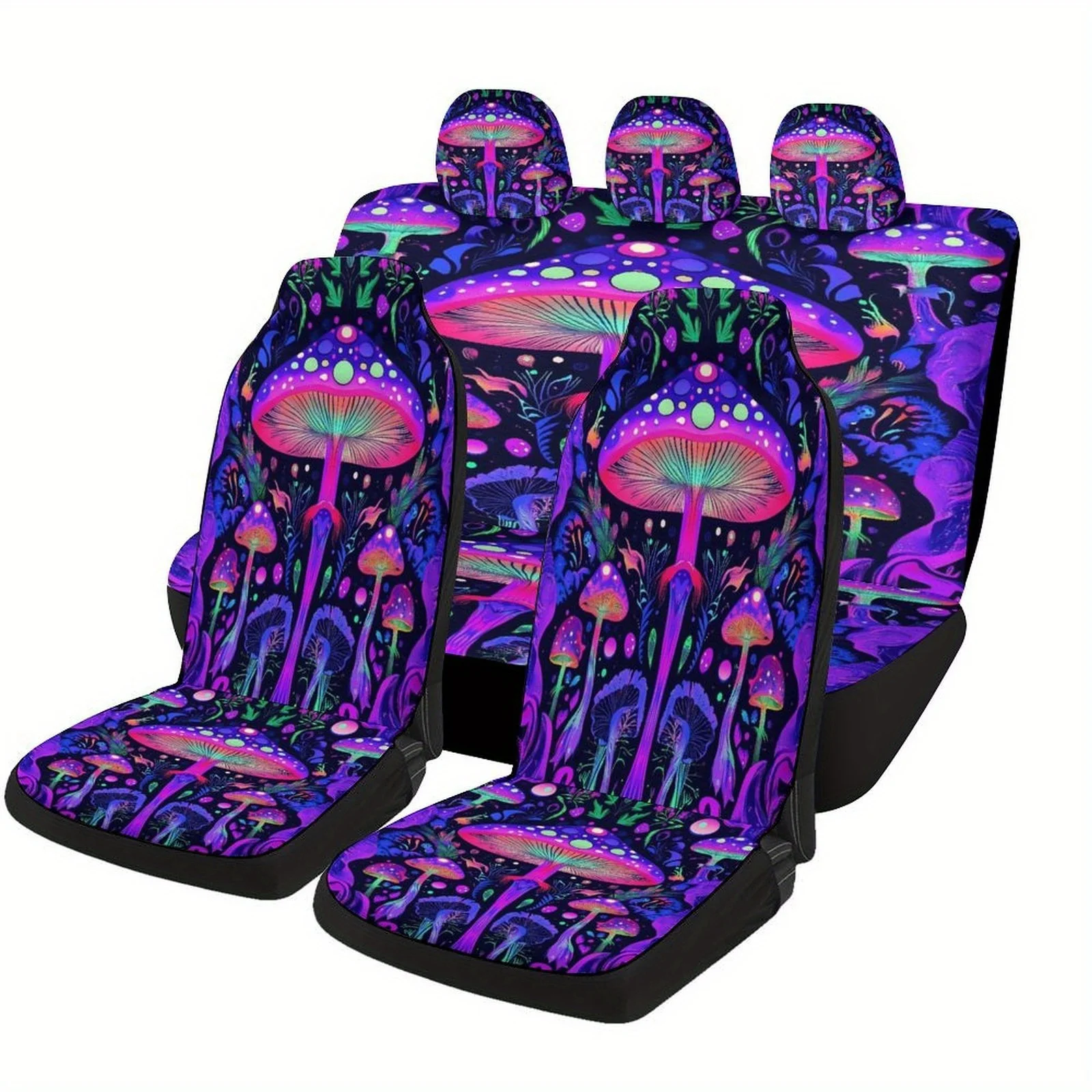

Mushroom Forest Designed Car Seat Cover Set For Most Cars, Fashion Personalized Novelty Car Seat Protector Covers Full Set, Univ