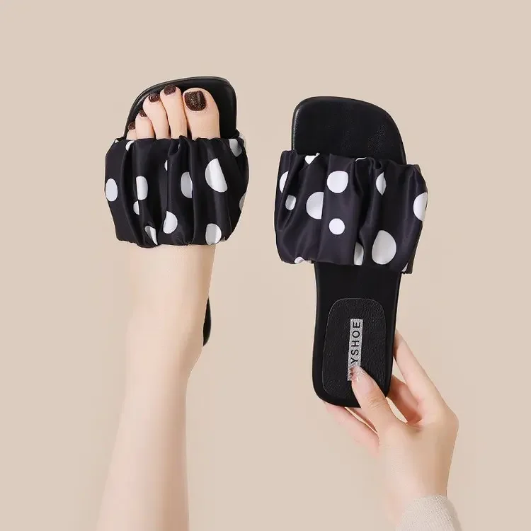 2026 Sommer Damen Plateau-Slipper mit dicker Sohle, Vintage Polka Dot Schuhe, Outdoor Square Toe Strand- und Urlaubssandalen – Detail 21