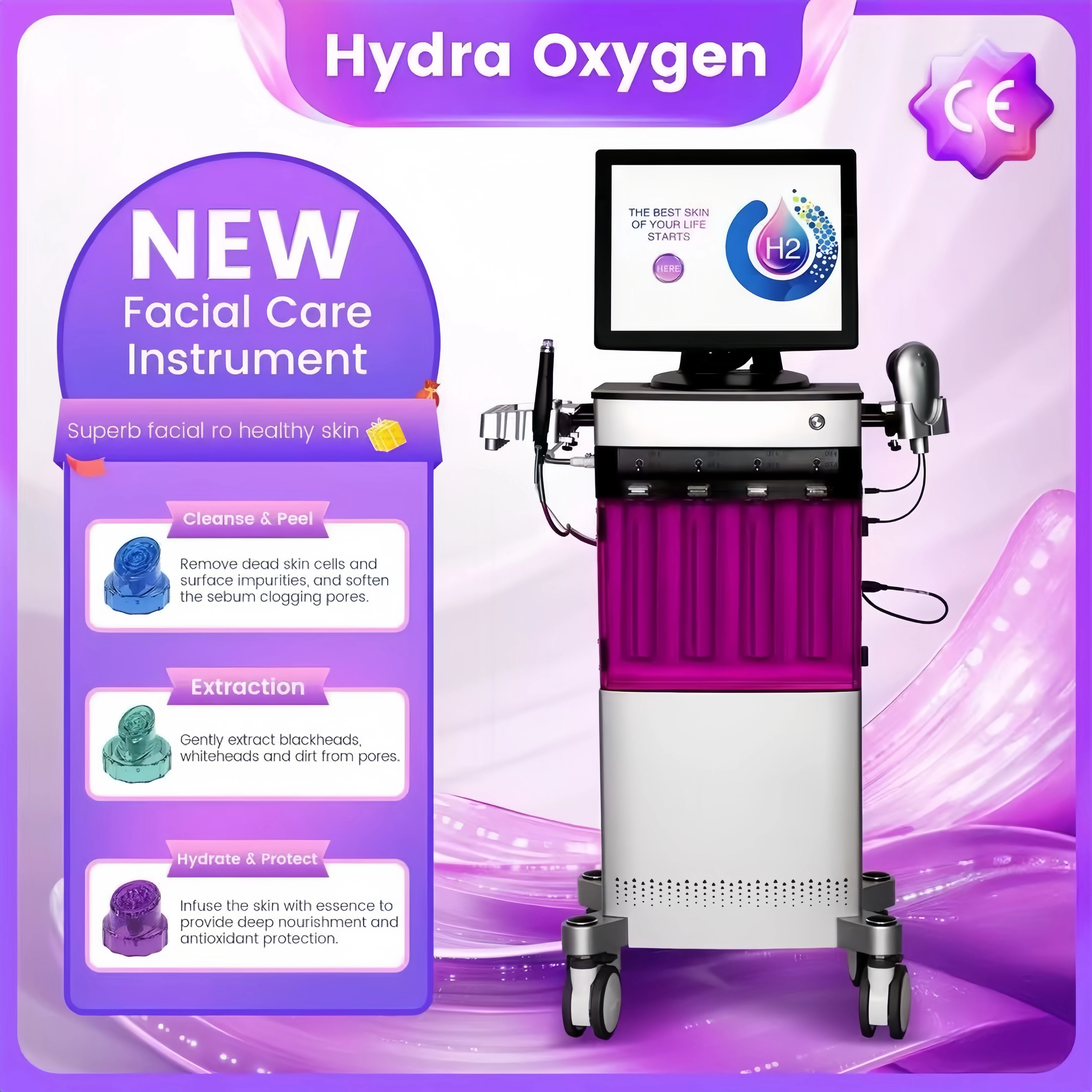 Hydra Oxygen Facial Multifunction Skin Care Machine: Facial Cleaning, Rejuvenation, Blackhead Removal & Face Lifting