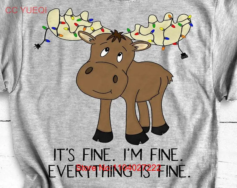 It's Fine I'm Everything Is Funny Christmas T Shirt Reindeer Tangled Lights Sarcastic Holiday Humor Top