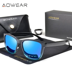 AOWEAR Square Mirror Sunglasses for Men Women Polarized Small Clear Vintage Sun Glasses Ladies Fashion Hipster HD Shades Eyewear
