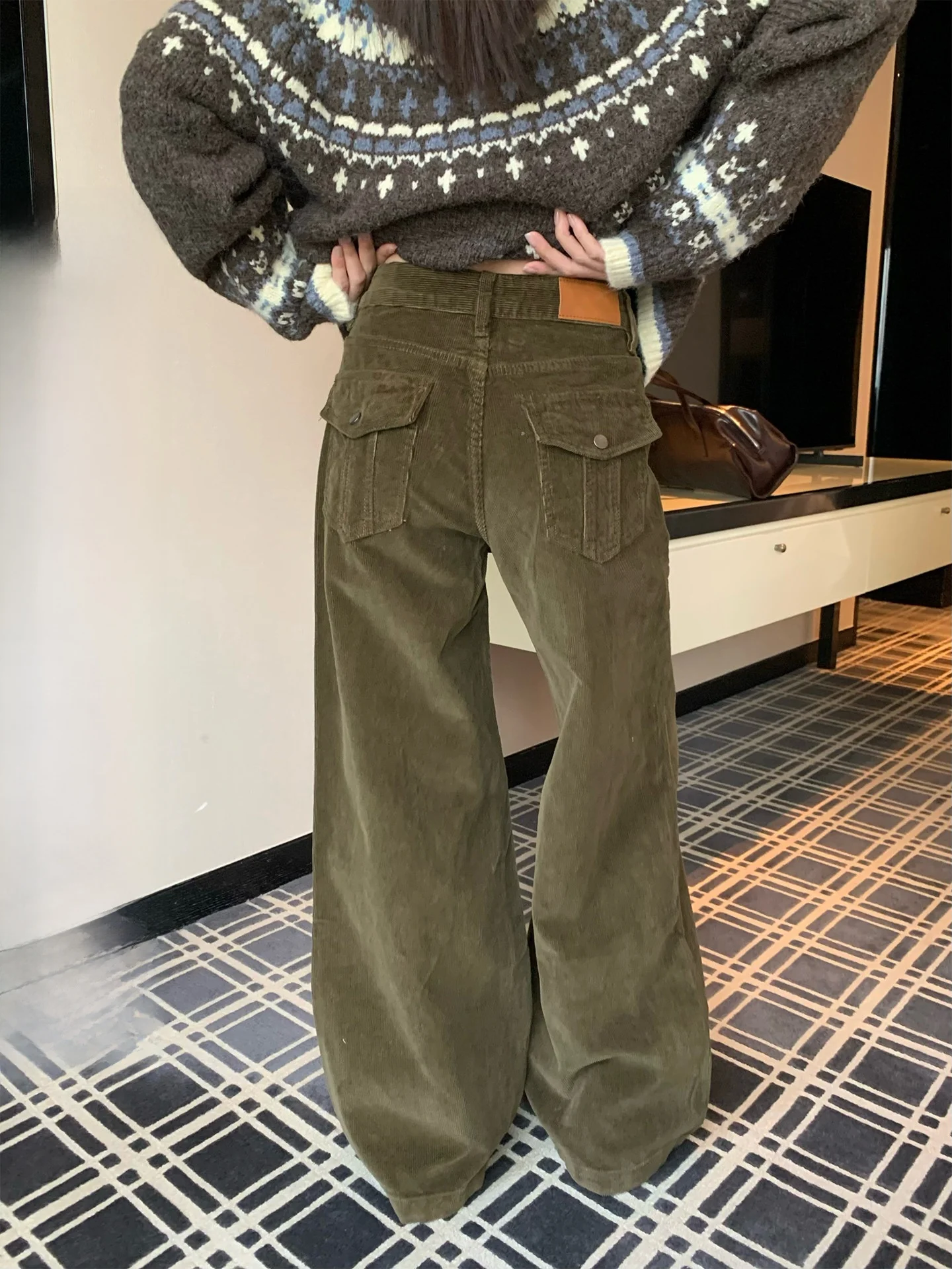 

Зимние вельветовые свободные брюки с высокой талией, прямые, женские, в корейском стиле, широкие, повседневные, драпированные, в пол