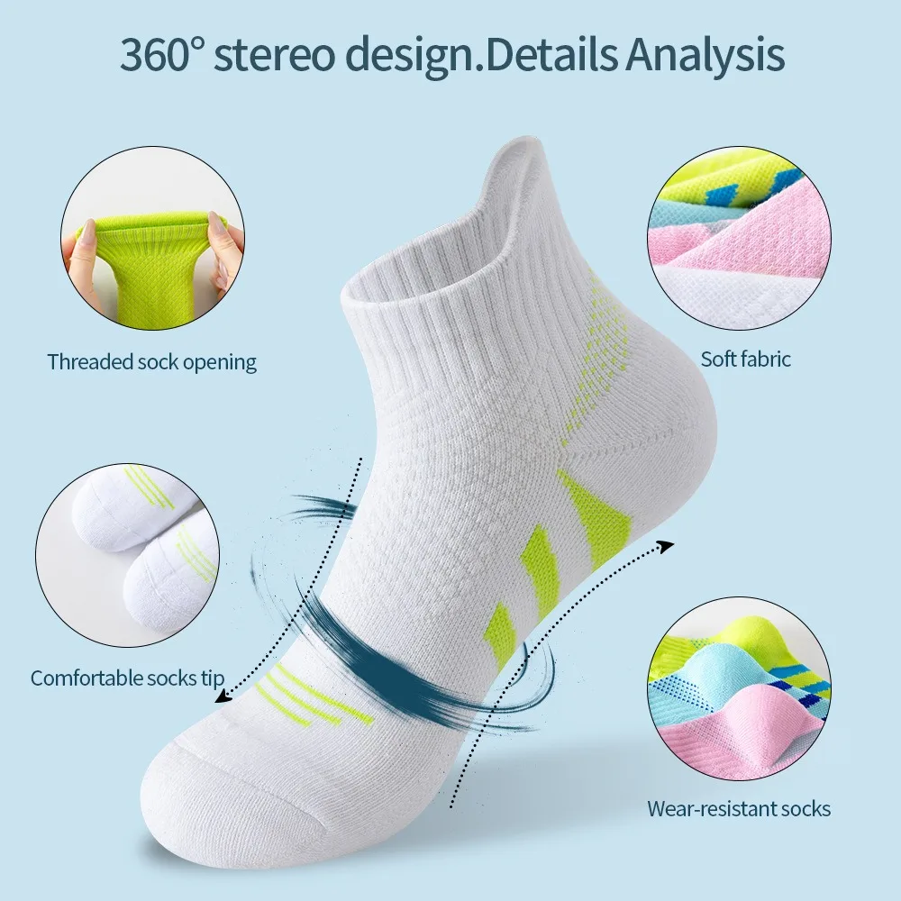 5 Pairs Women's Sport Ankle Socks Thin Cushion Compression Shock Absorption Summer Performance Socks for Badminton Running