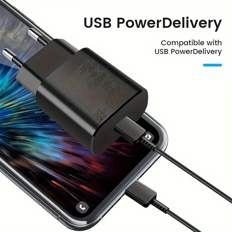 25W USB Type C Super Fast Charger European for Samsung  S23 S22 S21 S20 Ultra Plus A53 A52 with3.3ft Charging Cable(black)