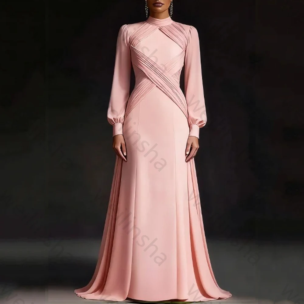 

Sexy Long Sleeves Evening Dresses Elegant Pleat Celebrity Long Dress Exquisite High Quality Prom Party Gown for Women Customized