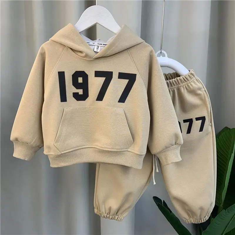 2023 Autumn Children Clothing Set Toddler Boys Cotton Hooded Letter Jacket Coats Pants 2Pcs For Kids Sport Suit 2-10 Years Old