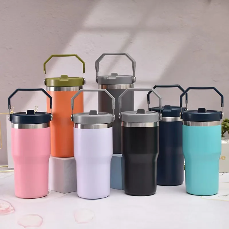 Cross-border new portable stainless steel car cup straw folding thermos cup portable car outdoor travel cup