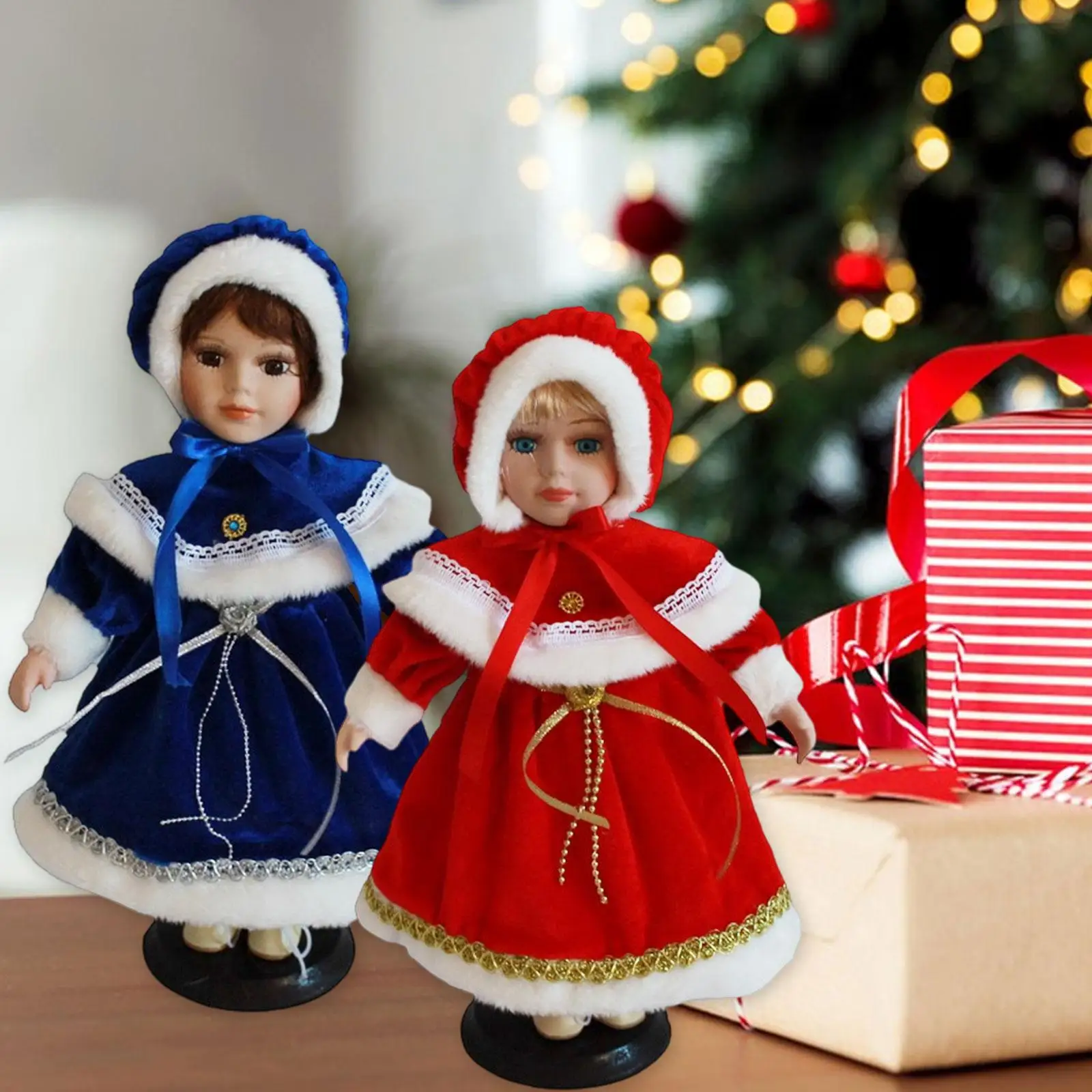 Porcelain Doll in Velvet Dress Adorable Old Fashioned Dress up Ceramic Doll