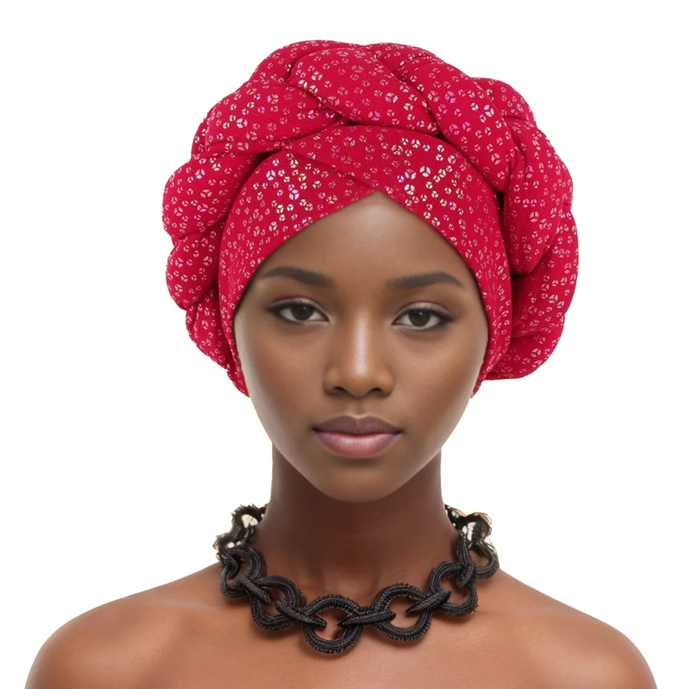 Bronzing Braid African Turban Caps for Women Nigeria Wedding Geles Party Headpiece Auto Gele Headtie Female Head Wraps