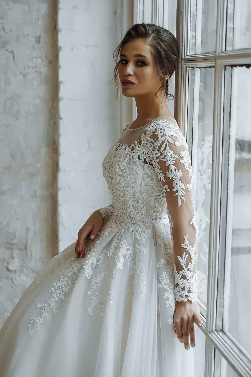 Vestidos de novia personalizados para medidas vestido de casamento mangas compridas apliques de renda princesa para mulheres personalizar para medidas
