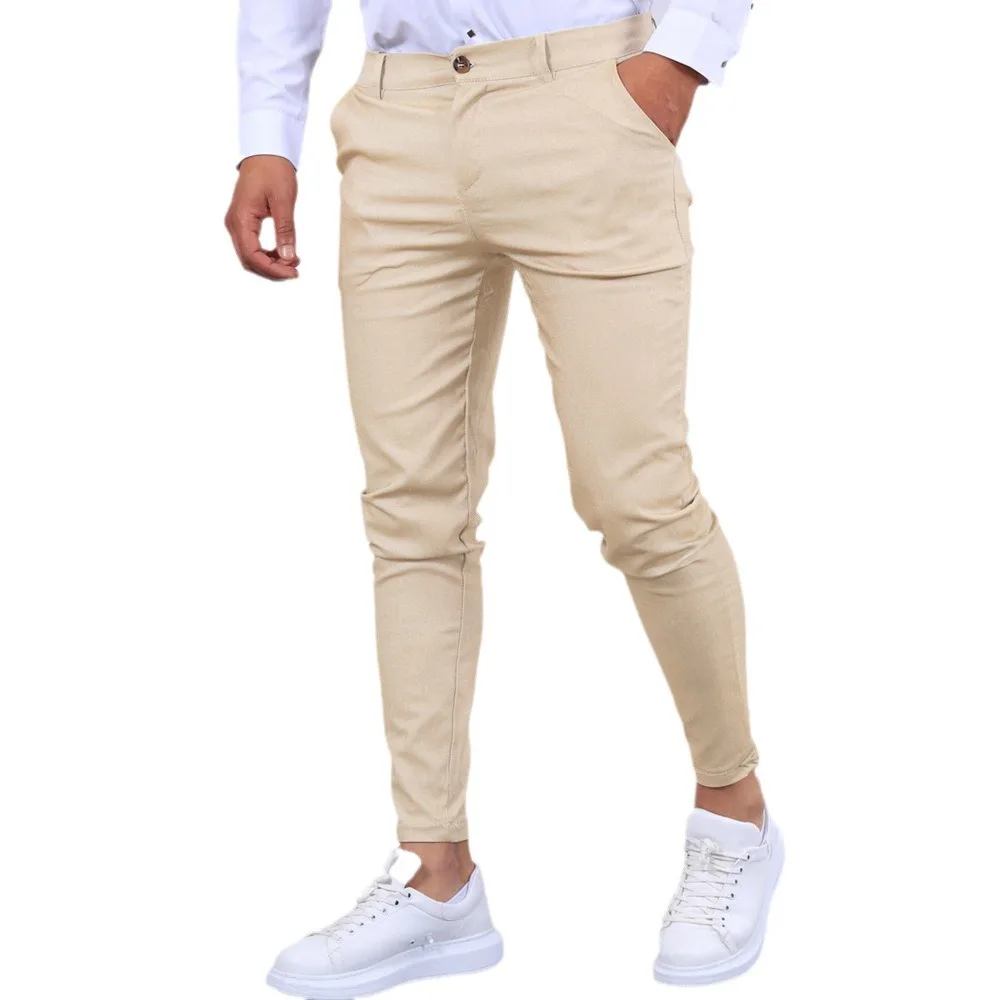 Pantalones hasta el tobillo para hombre, pantalón informal con textura de Color sólido, cónico y ajustado, a la moda, para todas las estaciones, europeo y americano