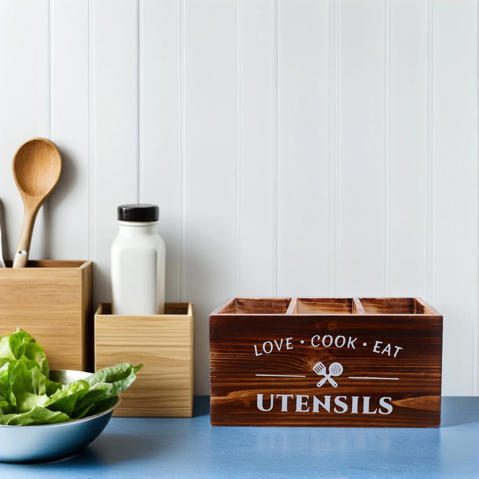 

Wood Cutlery Holder Kitchen Utensil Organizer Box Countertop Tableware Storage Spoons Chopsticks Flatware Silverware Container
