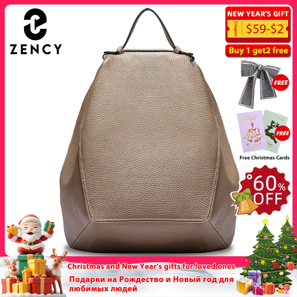 

Zency Women Stylish Classic Backpack Khaki Genuine Leather Knapsack Satchel Purse Roomy with Pockets Fit A4 Ipad 9.7'' Rucksack