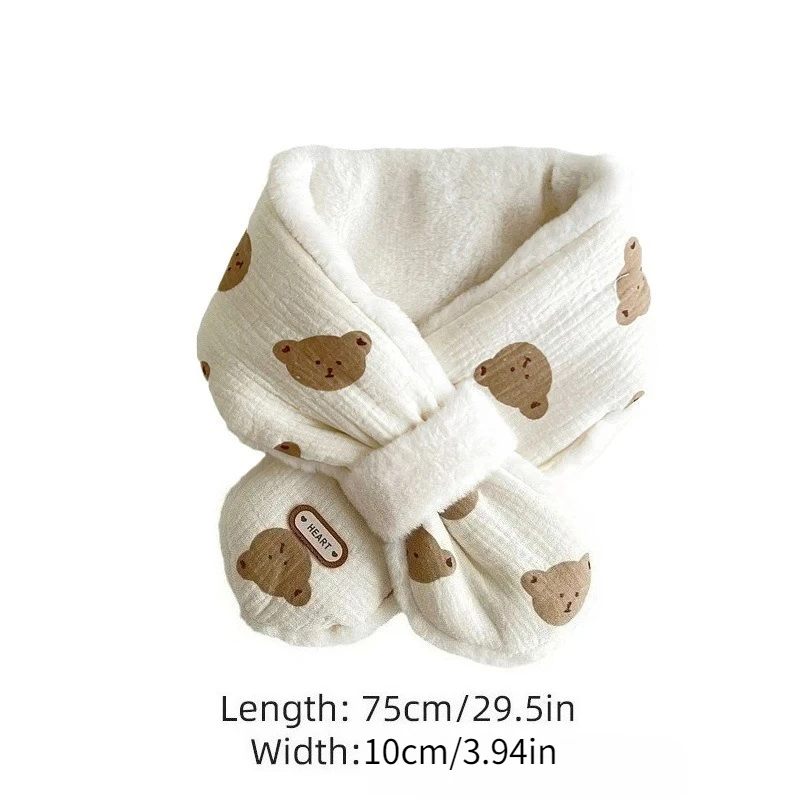 ผ้าพันคอเด็กพิมพ์ลายหมีเกาหลี ผ้าพันคอขนนุ่มสำหรับฤดูหนาว สำหรับเด็กชายและเด็กหญิง ผ้าพันคออุ่นๆ