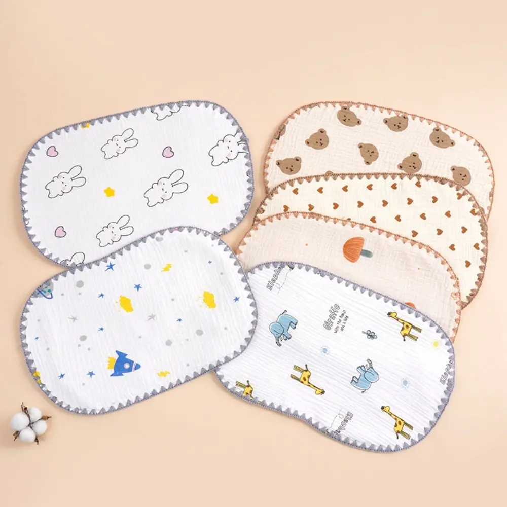 Cartoon Print Baby Pillow Towel Sweat-Absorbent Cotton Gauze Flat Cloud Pillow Head Protector Anti-Spit Up Newborn Pillow Pad