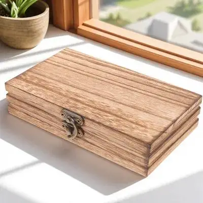 Wooden Storage Box With Lid For Jewelry Watches Glasses Trinkets Keepsakes Organizer Compact Case Dustproof Buckle Lock