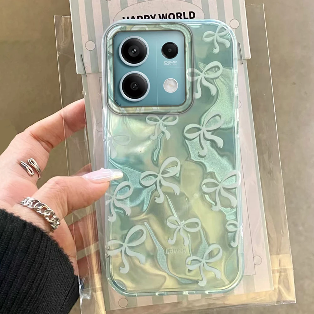 Grüne Schleife Liebe Herz Handyhülle für Xiaomi Redmi Note 14 13 12 11 10 11S 10S 8 9 Pro 15 15C 14C 13C A3 A1 A2 9A A5 9C Abdeckung
