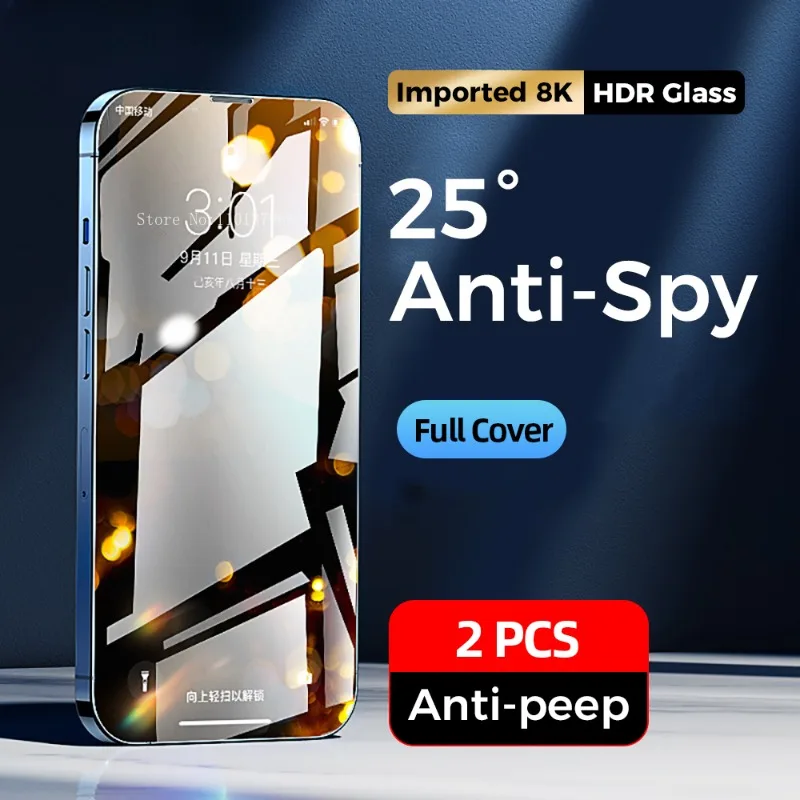 

1/2PCs Full Privacy Screen Protector For iPhone16 15 14 13 12 Pro Max Anti-Spy 9H Tempered Glass For iPhone15 13 12 11 Pro Max